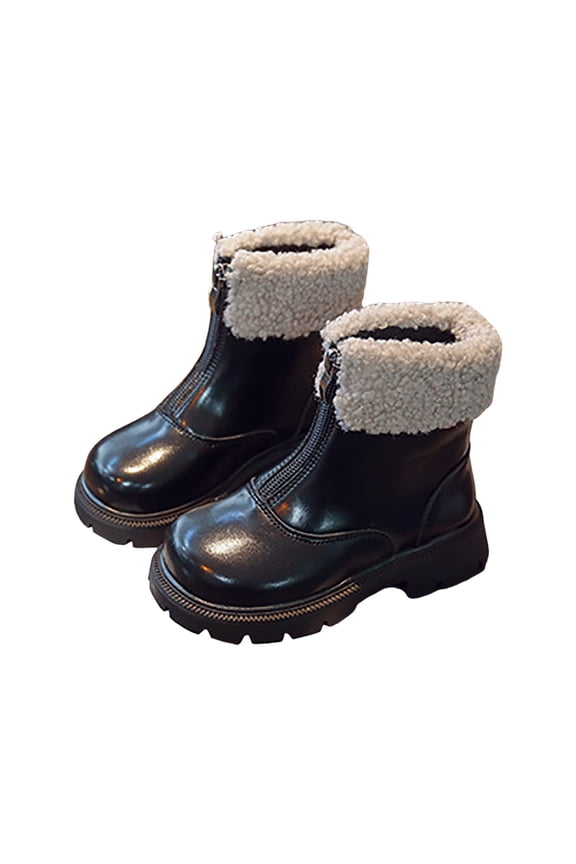 Girls Combat Ankle Boots Leather Waterproof Snow Booties for Winter Cold Weather(Black,29)