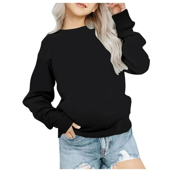Mepaouo Girls Crewneck Sweatshirt Kids Long Sleeve Pullover Solid Color Fall Winter Basic Tee T-Shirt