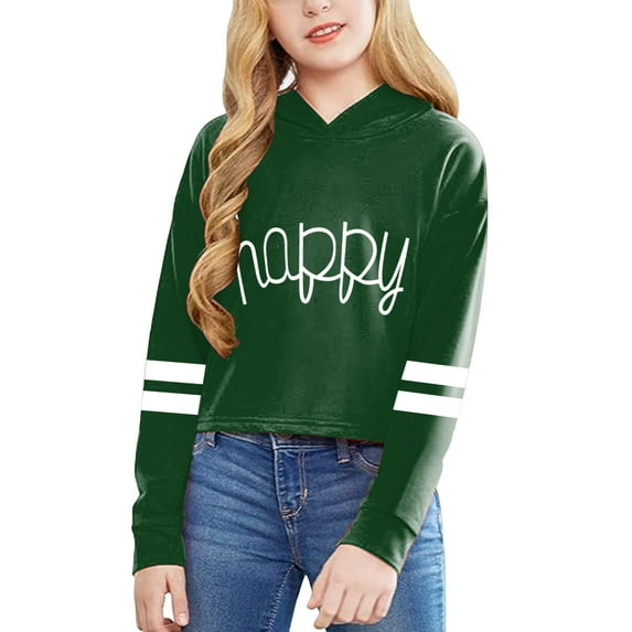 Mepaouo Girls Crop Tops Kids Long Sleeve Hoodies Casual Pullover Solid Color Fashion Sweatshirts 3-18Y