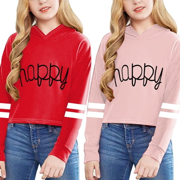 Mepaouo Girls' Cropped Sweatshirt Kids Long Sleeve Crop Tops Fashion Hooded Hoodies Pullover Clothes 10-12T