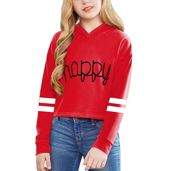 Mepaouo Girls' Cropped Sweatshirt Kids Long Sleeve Crop Tops Fashion Hooded Hoodies Pullover Clothes 10-12T