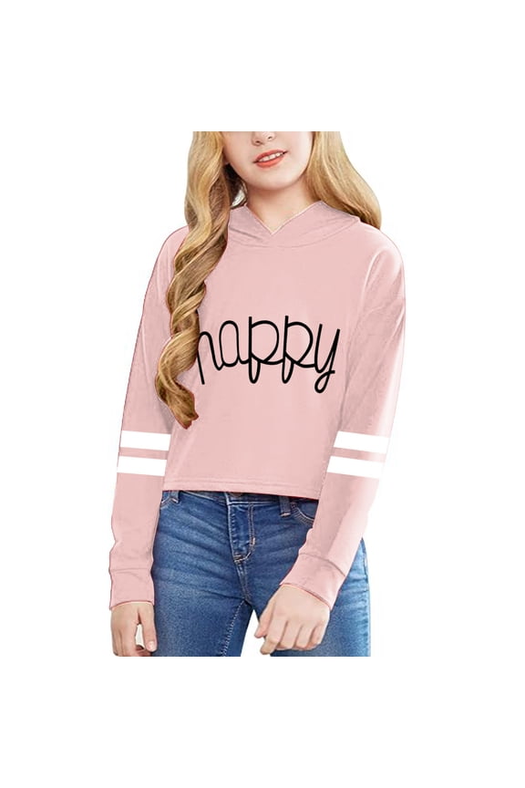 Girls' Cropped Sweatshirt Kids Long Sleeve Crop Tops Fashion Hooded Hoodies Pullover Clothes