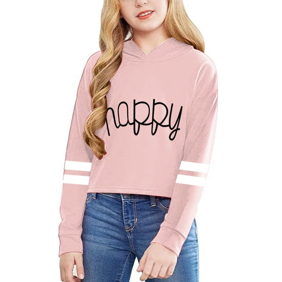 Mepaouo Girls' Cropped Sweatshirt Kids Long Sleeve Crop Tops Fashion Hooded Hoodies Pullover Clothes