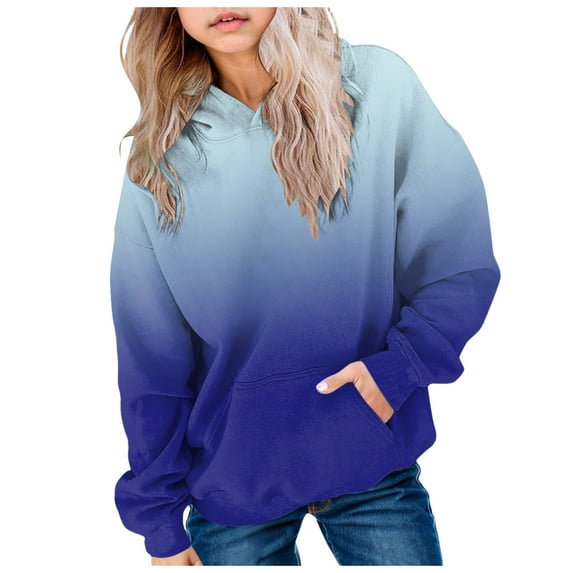 Mepaouo Girls Cute Hoodies Casual Long Sleeve Hooded Sweatshirts Little Kids Oversized Pullover Tops Blue 150