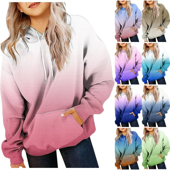 Mepaouo Girls Cute Hoodies Oversized Long Sleeve Hooded Sweatshirts Kids Casual Gradient Tops Clothes 3-4T