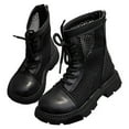 thumbnail image 1 of Mepaouo Girls Dress Boots Mesh Combat Boots Lace up Side Zipper Ankle Booties for Toddler Little Kid Black, 1 of 5