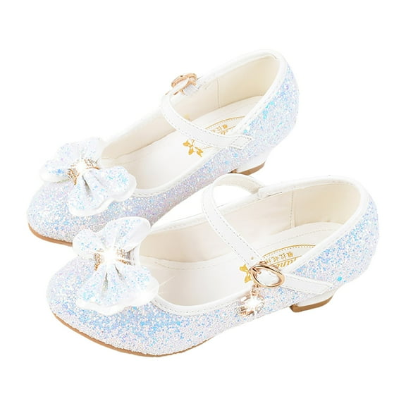 Mepaouo Girls Dress Mary Jane Pumps Bow Low Heels Party Wedding Princess Shoes for Little Kids(White,30)