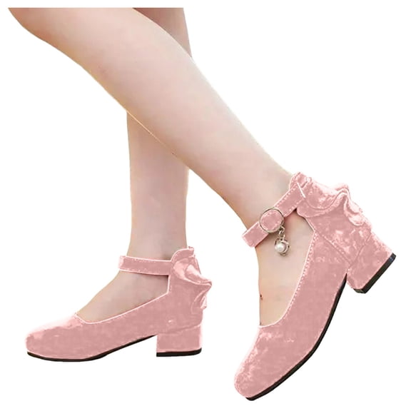 Mepaouo Girls Dress Shoes Ankle Strap Flower Wedding Party Suede Heels Pumps for Little Big Kid