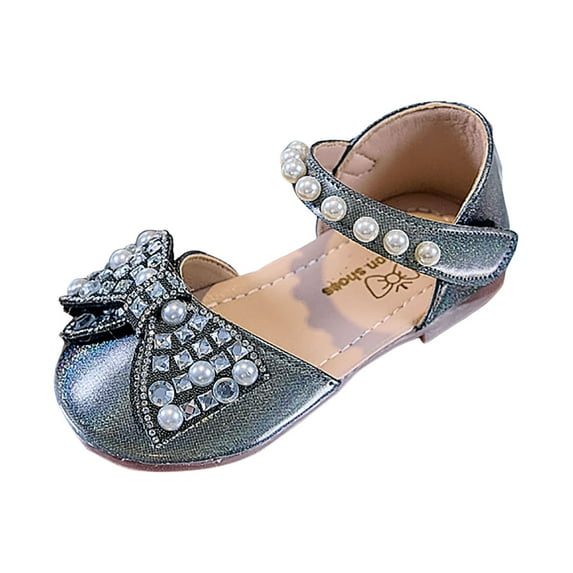 Mepaouo Girls Dress Shoes Glitter Princess Flower Mary Jane Low Heels Party Wedding Prom Footwear