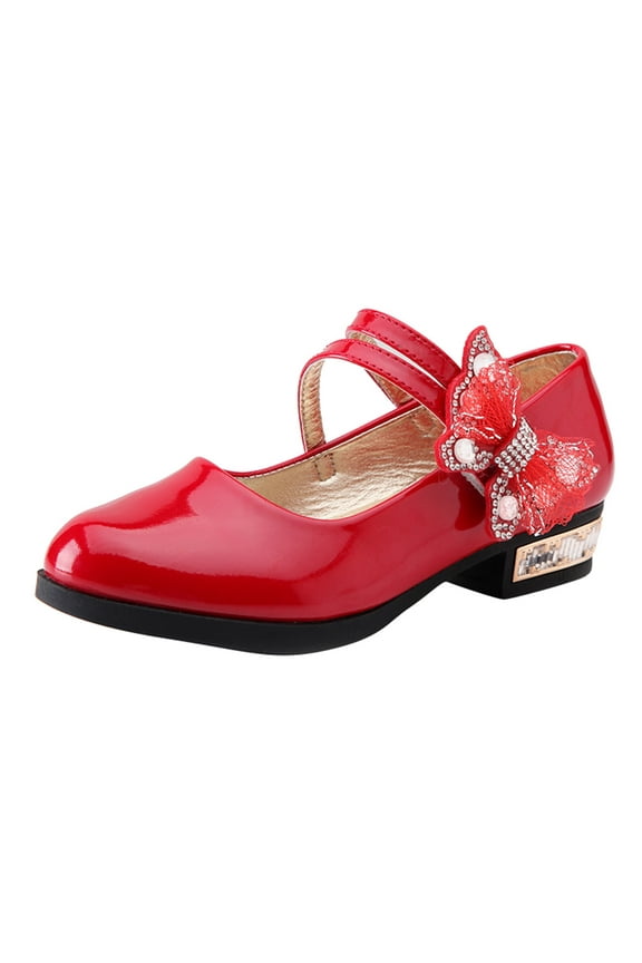 Girls Dress Shoes Low Heel Princess Mary Jane Wedding Party Casual Heeled Pumps 4-13 Years
