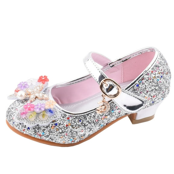 Mepaouo Girls Dress Shoes Mary Jane Wedding Flower Bridesmaids Heels Glitter Princess Shoes 4-13 Years