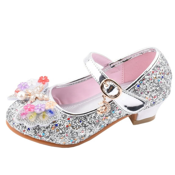 Mepaouo Girls Dress Shoes Mary Jane Wedding Flower Bridesmaids Heels Glitter Princess Shoes 4-13 Years