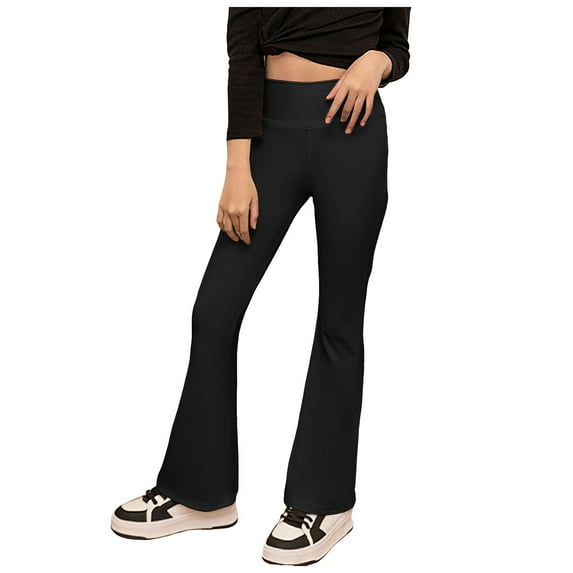 Mepaouo Girls Flare Leggings High Waisted Yoga Bootcut Pants Toddler Kids Bell Bottoms Tights Black 3-4 Years
