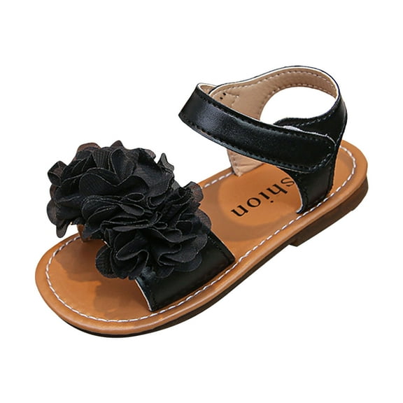 Mepaouo Girls Flat Sandals Ankle Strap Open Toe Princess Flower Shoes Toddler Footbed Casual Slides