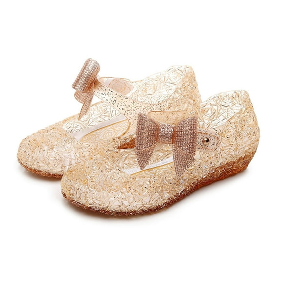 Mepaouo Girls Flats Mary Jane Dance Party Bow Dress Jelly Shoes Toddler Princess Birthday Sandals Gold
