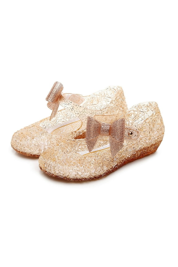 Girls Flats Mary Jane Dance Party Bow Dress Jelly Shoes Toddler Princess Birthday Sandals Gold