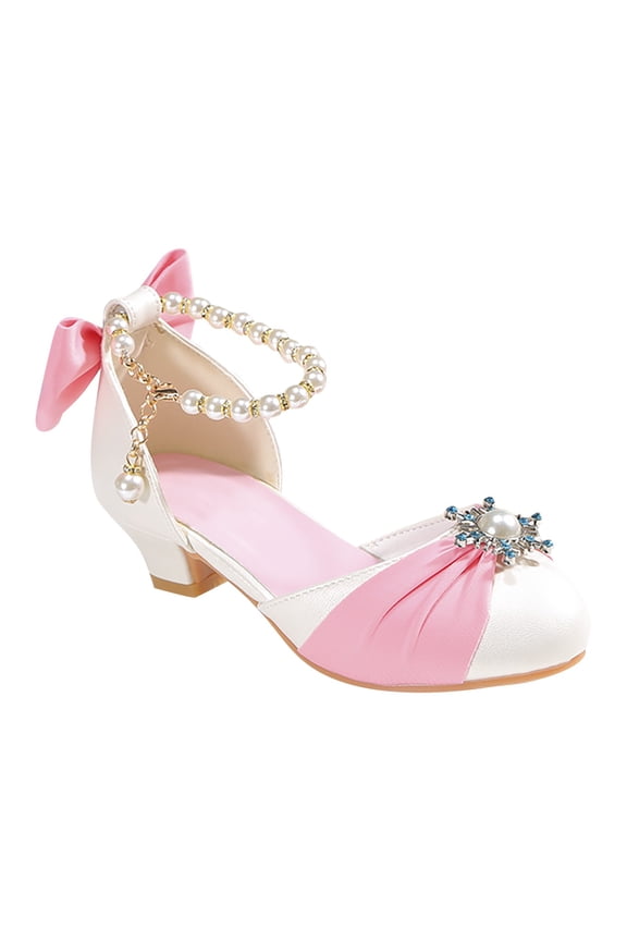 Girls Flower Dress Shoes Closed Toe Low Heels Ankle Strap Pumps for Toddler Little Big Kid