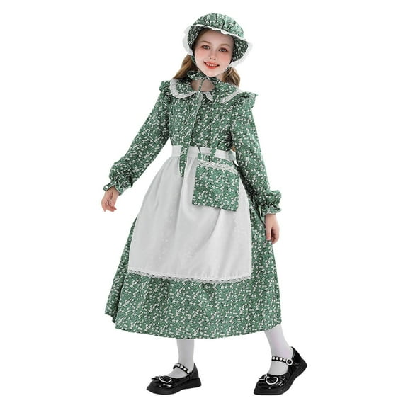 Mepaouo Girls German Dirndl Dress Oktoberfest Bavarian Outfit Set Kids Country Apron Maid Skirt Green