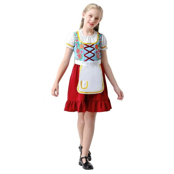 Mepaouo Girls German Dirndl Dress Kids Oktoberfest Bavarian Apron Maid Dresses Outfit for Beer Festival