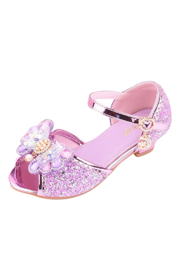 Girls Heels Dress Sandals Sequin Party Flower Wedding Princess Shoes Open Toe Pumps for Little Kid