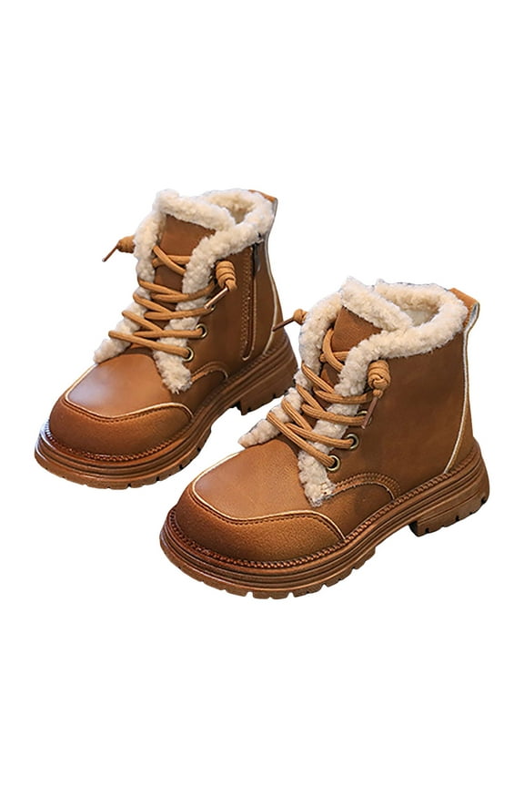 Girls Hiking Snow Boots Little Kid High Top Dress Shoes Toddler Lace up Ankle Booties(Gold,35)