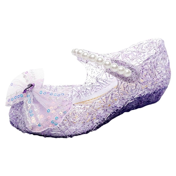 Mepaouo Girls Jelly Sandals Bowknot Flats Mary Jane Dance Party Snow Princess Wedge Shoes 2-10Y