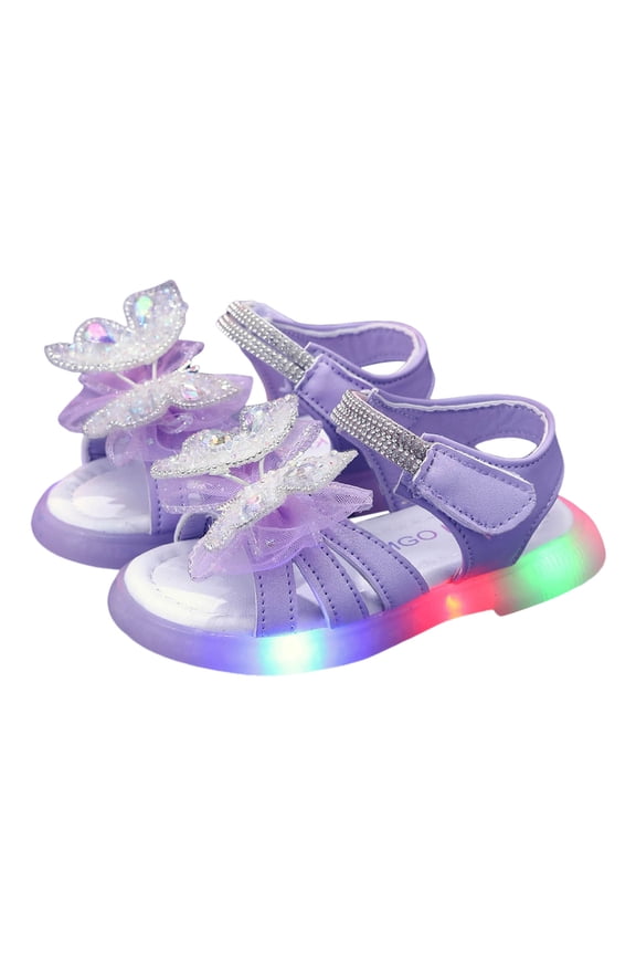 Girls Light up Shoes Cute Bow Summer Sandals Open Toe Kids Beach Water Shoes with Hook and Loop