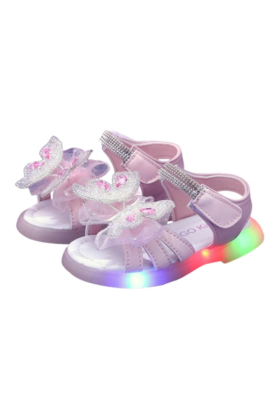 Girls Light up Shoes Cute Bow Summer Sandals Open Toe Kids Beach Water Shoes with Hook and Loop
