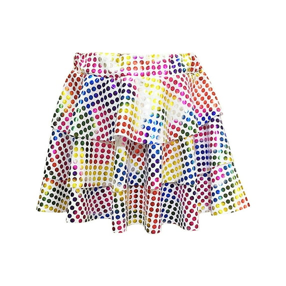 Mepaouo Girls Metallic Sequin Tutu Skirt Ruffle Sparkle Dance Outfit Polka Dot 3 Layers Skorts Sizes XXS-XL