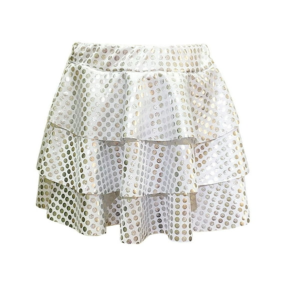 Mepaouo Girls Metallic Sequin Tutu Skirt Ruffle Sparkle Dance Outfit Polka Dot 3 Layers Skorts Sizes XXS-XL