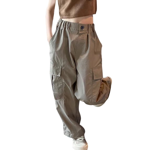 Mepaouo Girls Parachute Cargo Pants Elastic Waist Jogger Trousers Casual Loose Athletic Sweatpants Coffee 3-4 Years