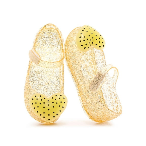 Mepaouo Girls Princess Dress Sandals Jelly Shoes for Toddler Clear Glitter Mary Jane Flats Gold 8