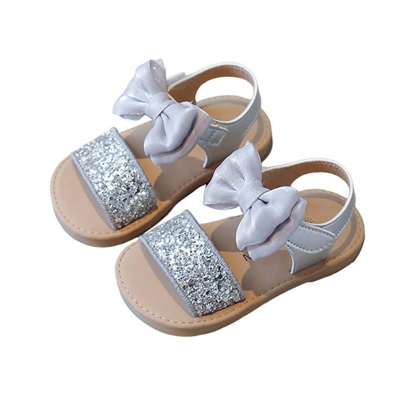 Mepaouo Girls Sandals Open Toe Flat Dress Sandal Sequin Cute Bow Summer Shoes for Toddler Big Kids