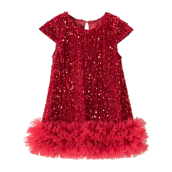 Mepaouo Girls Sequin Dress Ruffle Short Sleeve A-Line Sparkly Glitter Dance Party 1-6 Years