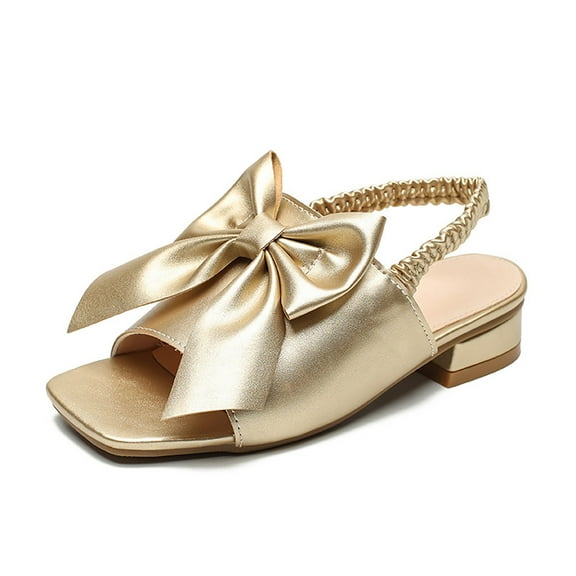 Mepaouo Girls Slingback Sandals Square Open Toe Bow Dress Pumps Strappy Wedding Party Flower Shoes