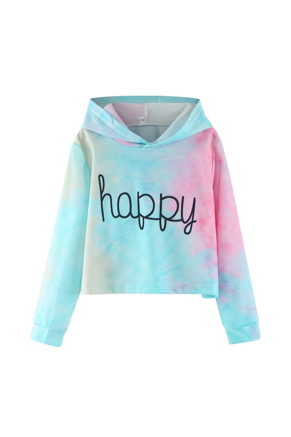 Girls Tie Dye Sweatshirts Kids Loose Casual Hoodies Boys Long Sleeve Pullover Hooded Crop Tops