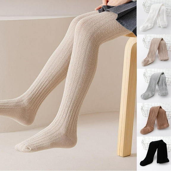 Mepaouo Girls' Tights Cable Knit Pantyhose Soft Cotton Stocking Kids Toddler Winter Warm Legging Black 7-8 Years