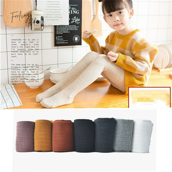 Mepaouo Girls Tights Kids Cable Knit Cotton Footed Seamless Leggings Winter Warm Pantyhose Stocking Black 6-8 Years