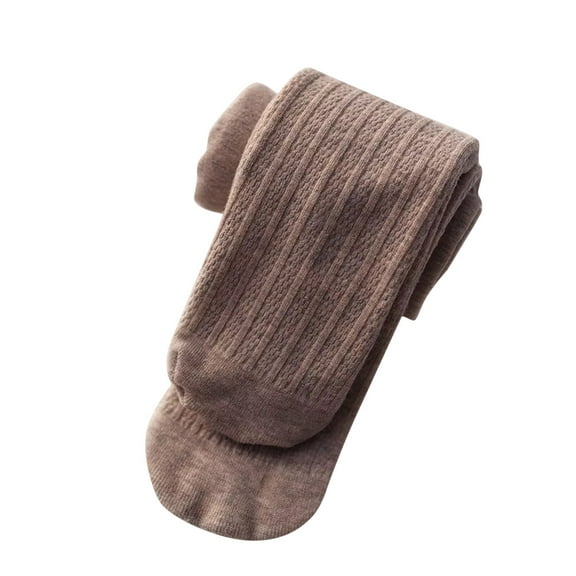 Mepaouo Girls Tights Kids Cable Knit Cotton Footed Seamless Leggings Winter Warm Pantyhose Stocking Coffee 4-6 Years