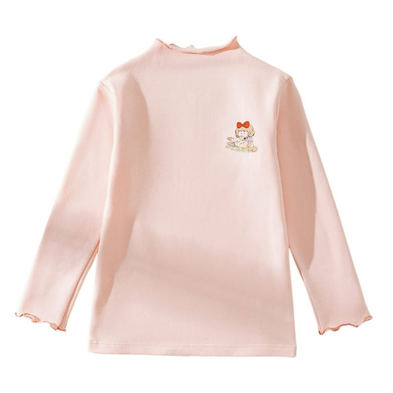 Mepaouo Girls Turtleneck Long Sleeve Pullover T-Shirt Soft Stretch Kids Winter Tops Unisex Basic Tees Pink 2-3 Years