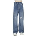 thumbnail image 1 of Mepaouo Girls Wide Leg Jeans Teen Baggy Ripped Denim Pants High Elastic Waisted Skater Streetwear Blue XL, 1 of 9