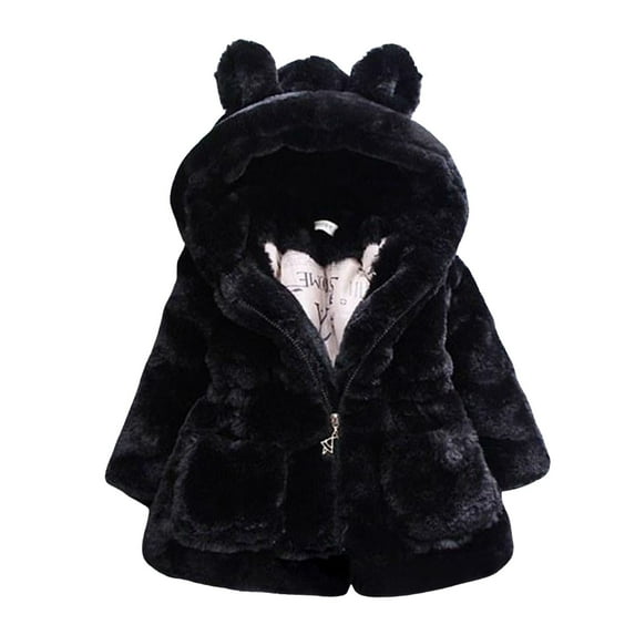 Mepaouo Girls Winter Warm Coats Kids Cute Ear Hooded Fleece Plush Jacket Toddler Snow Outwear Clothes