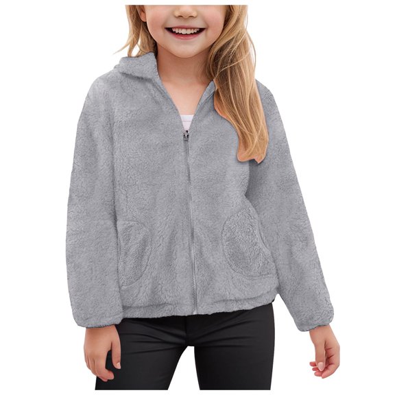 Mepaouo Girls Zip Up Fleece Jacket Fall Winter Sherpa Sweatshirts Warm Outwear Crop Coat with Pockets