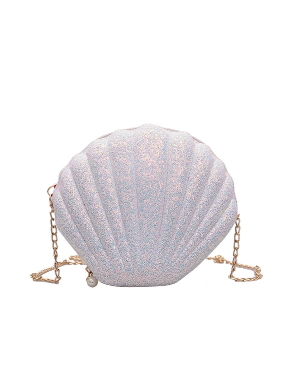 Glitter Seashell Evening Clutch Purse Mini Shoulder Bag Shell Evening Crossbody Purse White