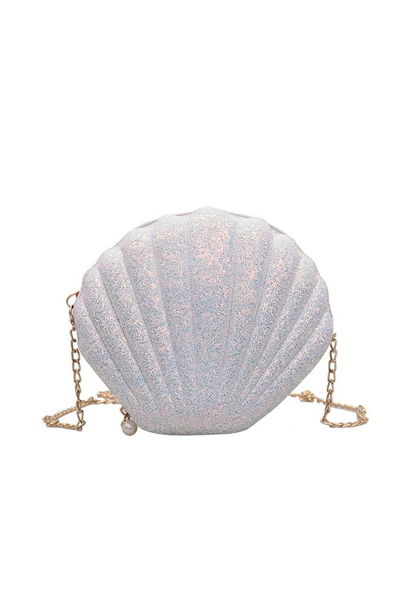 Glitter Seashell Evening Clutch Purse Mini Shoulder Bag Shell Evening Crossbody Purse White