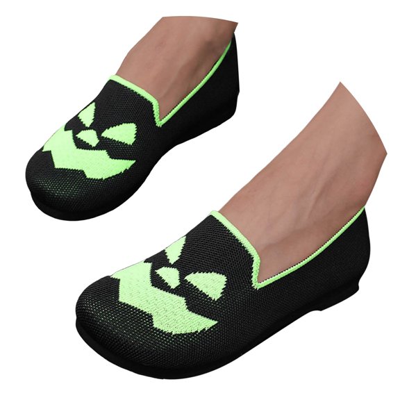 Mepaouo Halloween Slip on Canvas Sneakers for Women Pumpkin Print Breathable Spooky Ghost Flat Shoes