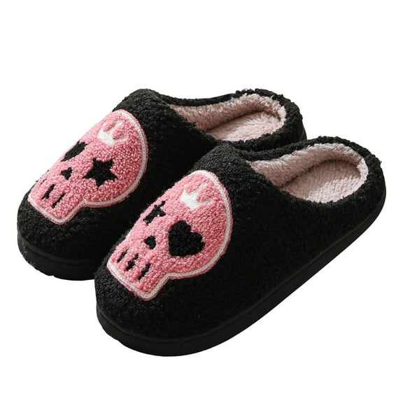 Mepaouo Halloween Slippers Womens Mens Cute Pumpkin Ghost House Slides Winter Warm Indoor Home Shoes