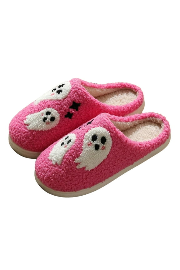 Halloween Slippers for Women Men Memory Foam Plush Slides Ghost Indoor Fuzzy House Slip on Shoes