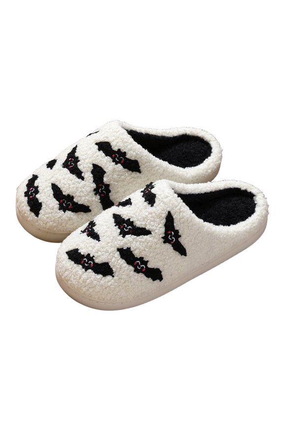 Halloween Slippers for Women Men Memory Foam Plush Slides Ghost Indoor Fuzzy House Slip on Shoes