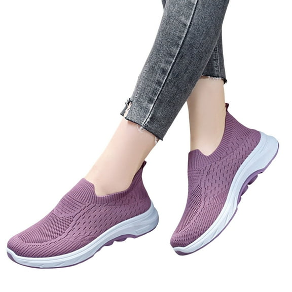 Mepaouo Hands Free Slip on Shoes for Women Orthopedic Woven Walking Casual Running Shoes Flats